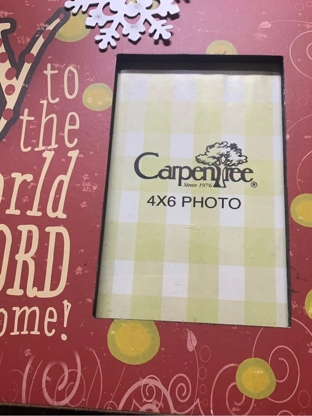Large CarpenTree Wooden Holiday Joy To The World Photo Frame 4 x 6